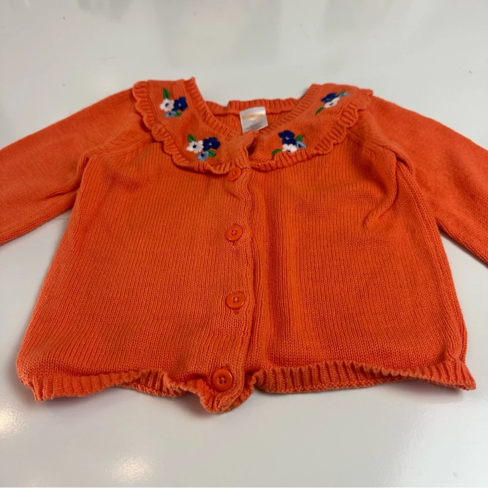 Gymboree Orange Knit Cardigan | Blue Floral · Fall Cottagecore Toddler Sweater